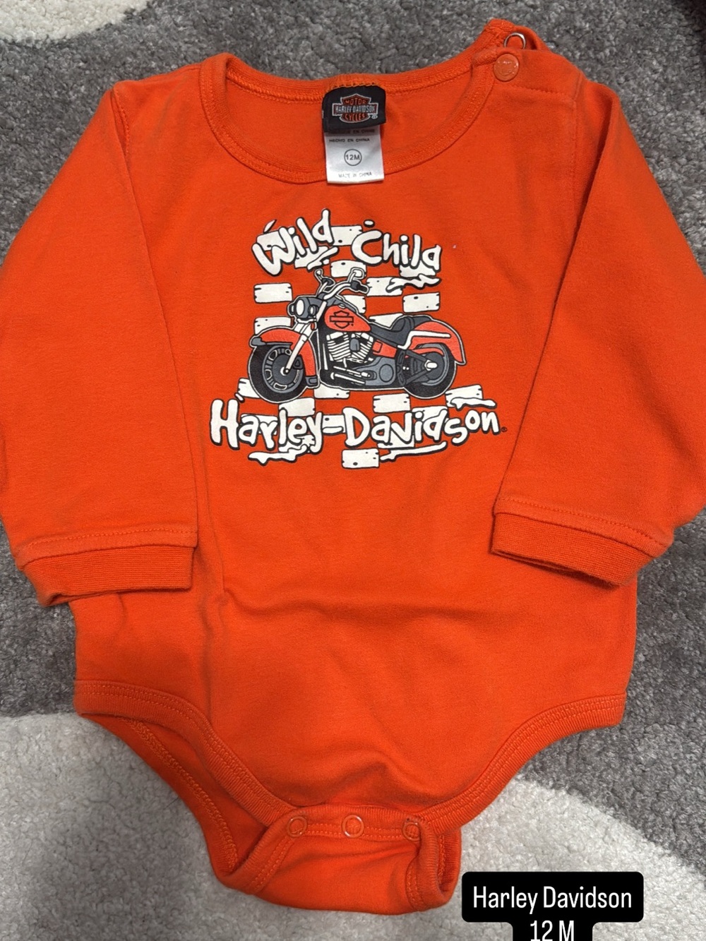 Harley-Davidson Orange Baby Onesie with Motorcycle Graphic